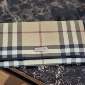 Burberry Tan Nova Check Fold-Over Clutch with Black Trim